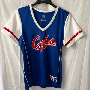 Chicago Cubs V-neck Women's Large Jersey Top Majestic Cooperstown Collection